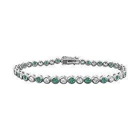 Emerald and Diamond Tennis Bracelet : 14K White Gold 2.00 CT TGW Emerald and Diamond Tennis Bracelet : 14K White Gold - 2.00 CT TGW