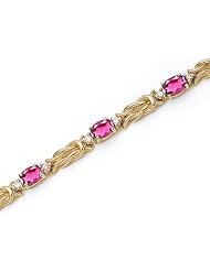 14k Yellow Gold Natural Pink-Topaz And Diamond Tennis Bracelet