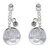 Playboy Earrings Playboy Bunny Logo Coin with Crystal Dangles Authentic Licensed Playboy Jewelry CPBE2116