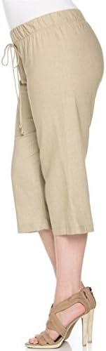 Trendefinition Women's Plus Size Capri Linen Drawstring Pants