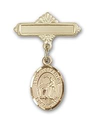 Gold Filled Baby Badge with St. Valentine of Rome Charm and Polished Badge Pin