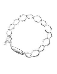 Platinum Plated 925 Sterling Silver Olivary Ring Branch Shaped Toggle Bracelet (7")