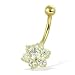14K solid gold jeweled flower navel ring