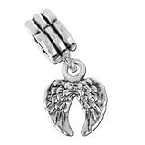 Bauble LuLu Double Angel Wings Dangle European/Memory Charm Silver Tone Rhodium Layered Bead - Fits Pandora, Biagi, Chamalia etc Bracelets
