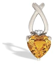 14K White Gold Genuine Heart Citrine and Diamond Pendant