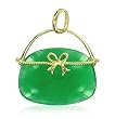 Solid 14 KT Yellow Gold & Green Jade Hand Bag 14K Pendant