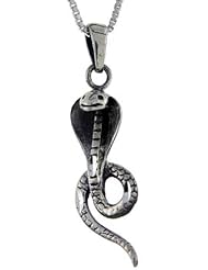 Sterling Silver Cobra Snake Pendant, 1 1/2 inch tall