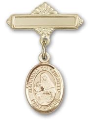 14K Gold Baby Badge with St. Madonna Del Ghisallo Charm and Polished Badge Pin