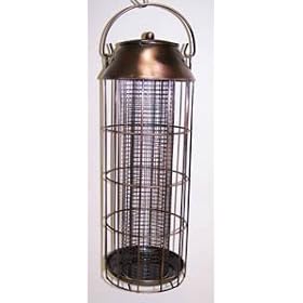 677 Birdfeeder Metal Bronze with Wire Mesh Middle Cyclinder 15in