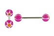 14g Stainless Steel Barbell - Purple with Yellow Star - 6mm Ball - 5/16" (Sold as a Pair)