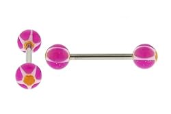 14g Stainless Steel Barbell - Purple with Yellow Star - 6mm Ball - 5/16" (Sold as a Pair)