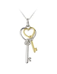Goldtone Finish and Sterling Silver Diamond-Accented Double Key Pendant Necklace 18"