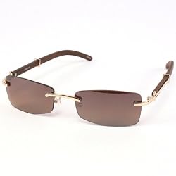 Designer Rectangular Frameless Sunglasses Shades Brown & Gold