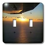Jos Fauxtographee Realistic - The Wing of an Airplane Flying over New Zealand Ocean During a Beautiful Sunset - Light Switch Covers - double toggle switch