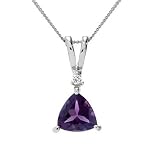 9ct White Gold Ladies Amethyst Trillion/Diamond Pendant & 18 Chain
