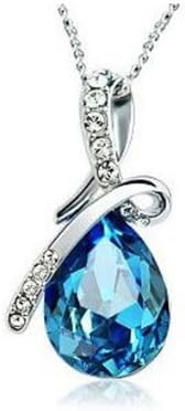 Eternal Love Teardrop Crystal Pendant Necklace for Women W 18" Chain - Blue Topaz
