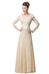 Chiffon Plunging Neck Lace Beaded Applique  Dress