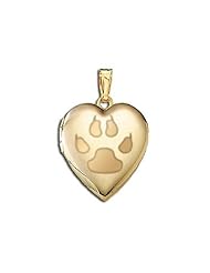 Solid 14K Yellow Gold Cats Paw Print" Sweetheart Locket 3/4 inch x 3/4 inch in Solid 14K Yellow Gold