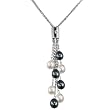 Black & White Cultured Pearl Multi-Strand Silver Chain Lariat w. Bar Crystal Slider