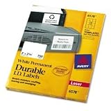 Avery 6578 Permanent white durable i.d. labels for laser printers, 2 x 2-5/8, 750/pack