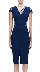 V-neck Knee Length Sheer Slit Mesh Sheath  Dress