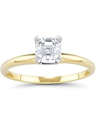1.00 Ct of 5 mm Asscher Cubic Zirconia Solitaire Ring in 14K Two Tone Gold