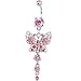 Pink Cz Butterfly Gem Chain Drop Belly Ring
