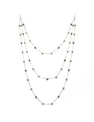 36-42" Adjustable 3 Layer Sterling Tin-Cup Style Chain Necklace with 6-7mm White Freshwater Pearls and Sterling Beads