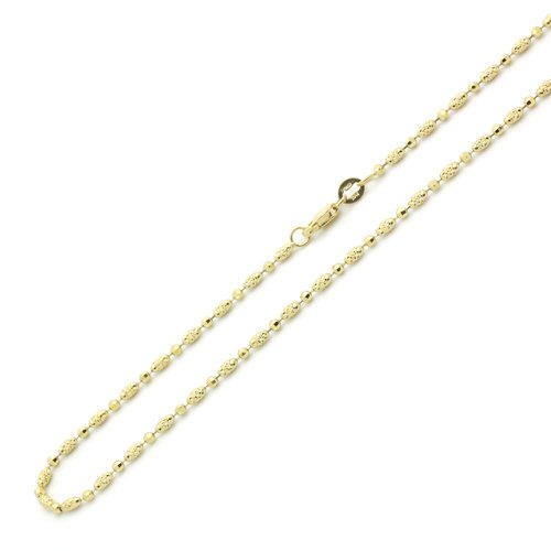 14K Yellow Gold 2mm Diamond Cut Bead Chain Necklace 16