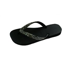 SWAROVSKI CRYSTAL HAVAIANAS BLACK/BLACK DIAMOND THONGS SANDALS FLIP FLOPS U.S. SIZES 4-11