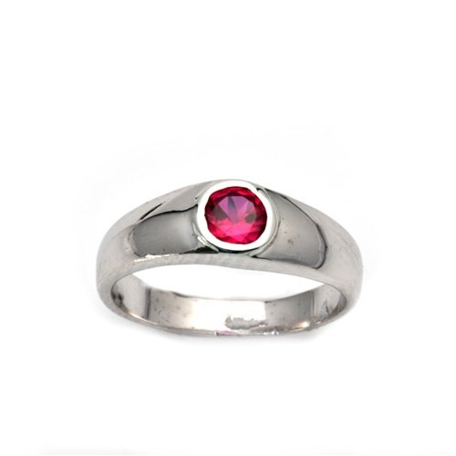 Sterling Silver Baby Ring with Ruby CZ - Sizes: 1-4