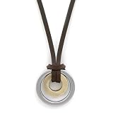 18 Inch Brown Leather Necklace with Stainless Steel and Brass Rings