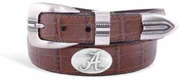 Alabama Mens Brown Croco Leather Belt with Conchos - Emblems Size: 34 Brown