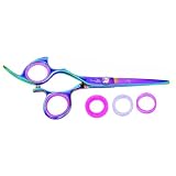 Shark Fin Hair Shears Professional Line Titanium Rainbow Left Handed Non-Swivel Shear 5.0 Inches + Bella Via Hair Glitz Shimmering Hair Tinsel the Hottest Trend in Hair Accessories