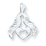 Sterling Silver Diamond Cut Love Doves and Heart Pendant with 20 inch Sterling Silver Chain