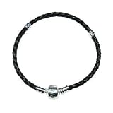 Hidden Gems (SB1010) 20cm Sterling Silver Snake Bracelet in Braided Black Leather, Will Fit pandora/chamilia/troll type Beads and Charms