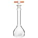 Chemglass CG-1617-50 Glass 50mL +/- 0.08mL Flat Bottom Heavy Duty Wide Mouth Volumetric Flask, with PTFE Stopper, 148mm Height