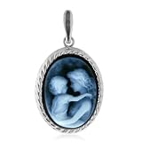 14K WG Frame Mother Holding Child Cameo Pendant