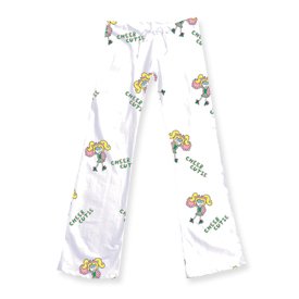 Click here to buy Cheer Cutie wording cheerleading print jersey low rise pants available in 5 adult sizes XS... by Purple Zebra.