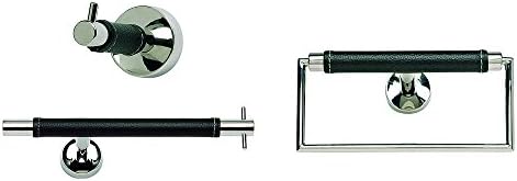 Three Piece Chrome and Leather Bathroom Hardware Set