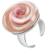 Akuamarina Aventurine Quartz & Murano Glass Open Ring pink-white