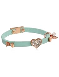 Betsey Johnson "Blue & Rose Gold Boost" Heart and Bow Faux Leather Bracelet, 7"