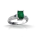 14K White Gold Emerald-cut Created Emerald and Diamond Ring