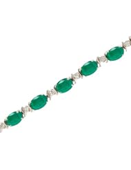 14K White Gold Oval Emerald and Diamond Bracelet