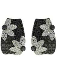 14K White Gold 0.99ct Sunflower Love Pave Black & White Diamond Huggie Earrings