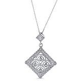 Sterling Silver Diamond Rhombus Pendant with 18 chain