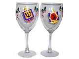 ArtisanStreet's Xmakah Goblet Set. Features 2 Wine for the Blended Family at Christmas & Chanukah. Each Hand Painted Glass Has Dreidel with Holly & Ivy Surrounding it. One of a Kind, Signed by Artisan