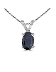 14k White Gold Oval Sapphire Pendant with 18" Chain