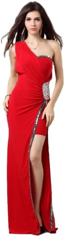 Slit One Shoulder Black Long Evening Dress LC2103 Red US 0-2