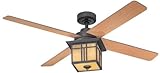 IMAGE OF Westinghouse Lighting 7222700 Craftsman Three-Light 52-Inch Reversible Four-Blade Indoor Ceiling Fan, Bronze with Amber Alabaster Glass Shade